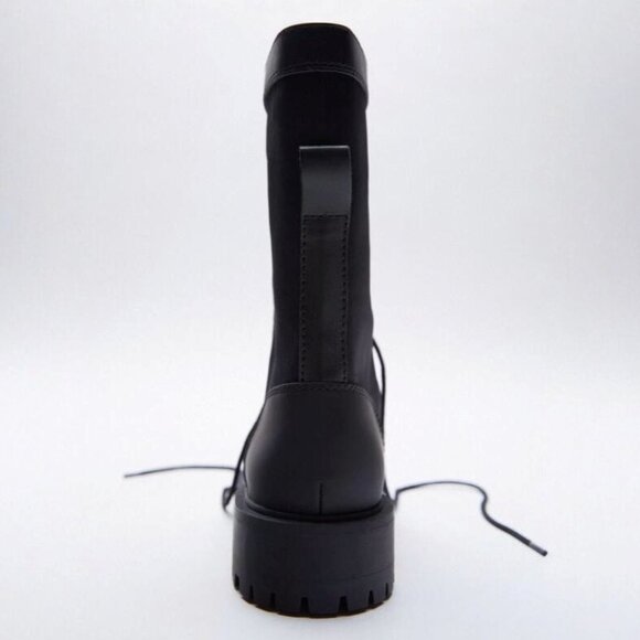 Zara Black Lace Up Combat Boots - Picture 2 of 5